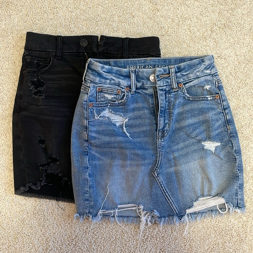 Bundle of Two American Eagle Curvy High-Rise Mini Denim Skirts, Size 0 Regular